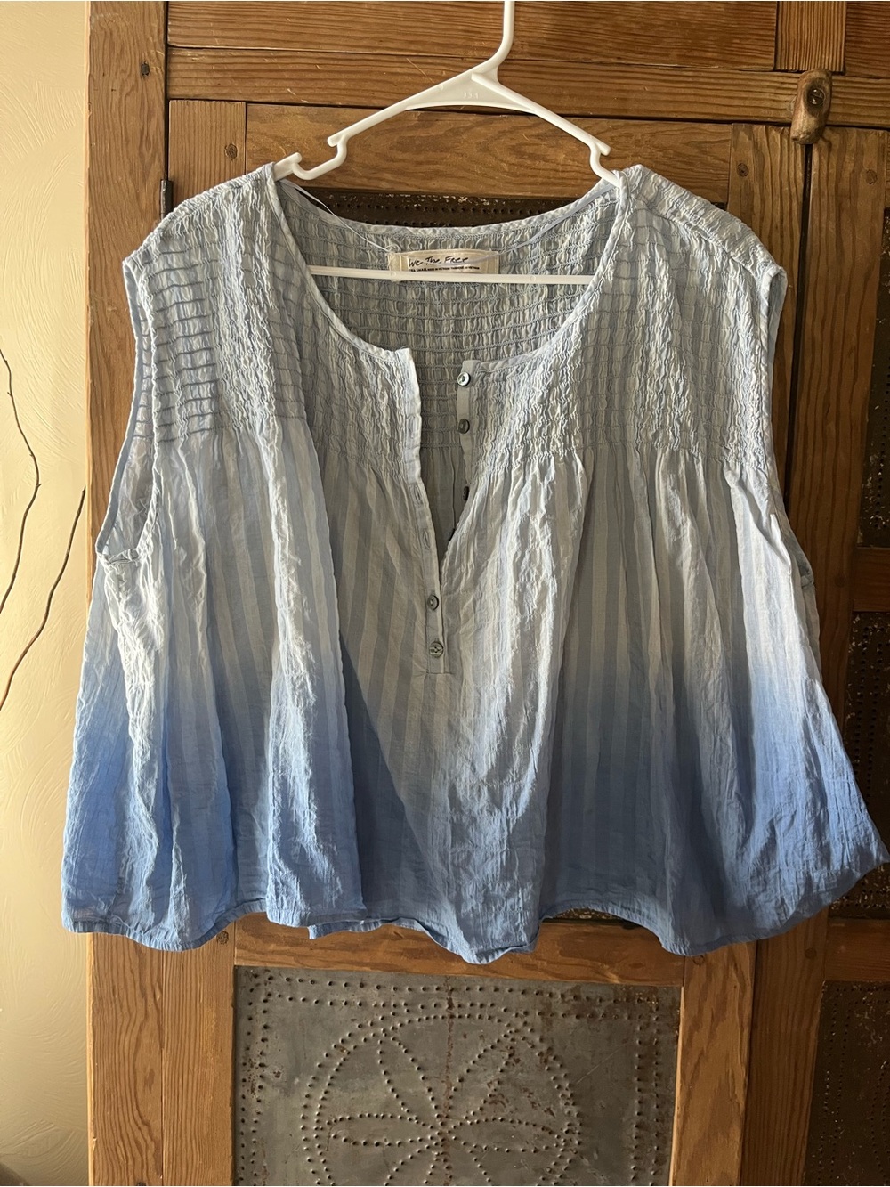 We The Free Light Blue to Blue Ombre Sleeveless Peasant Top